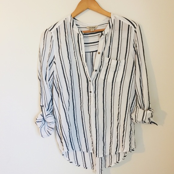 Lucky Brand Tops - Lucky Brand woven stripe stripe roll tab popover